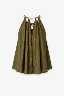 Zimmermann women’s mahon silk top green olive green satin halter dress with gold chain detailing and central pendant