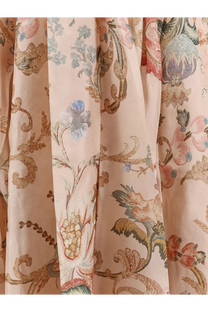 Zimmermann women’s Roselight silk dress blue fabric with delicate peach floral pattern and gold-toned vintage accents