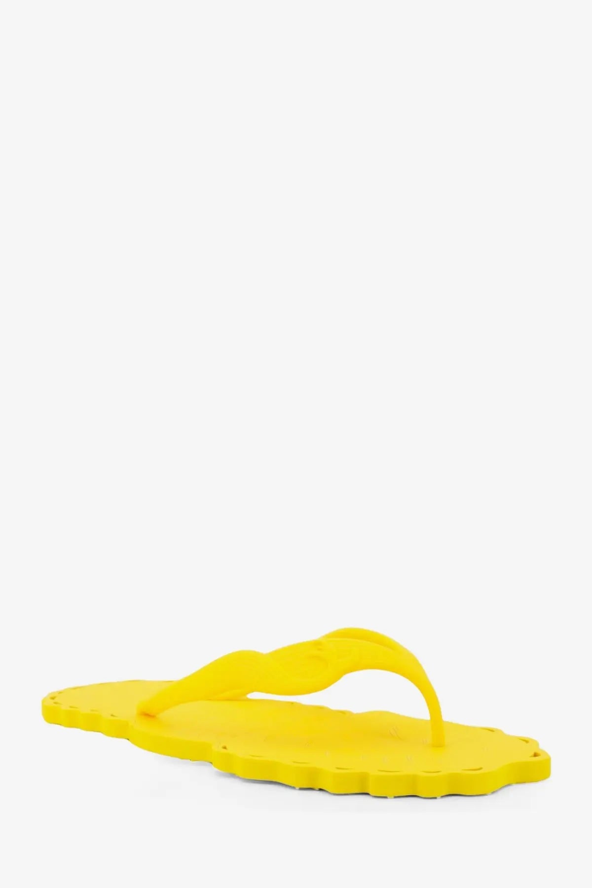 Zimmermann women’s seafoam yellow rubber flip-flop with scalloped edge and molded thong strap visible from front
