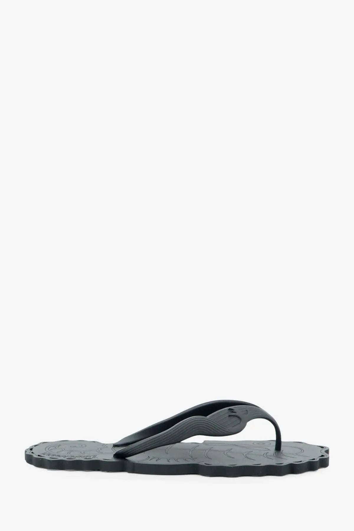 Zimmermann women’s seafoam thong black rubber sandals with textured scalloped sole and embossed logo on footbed