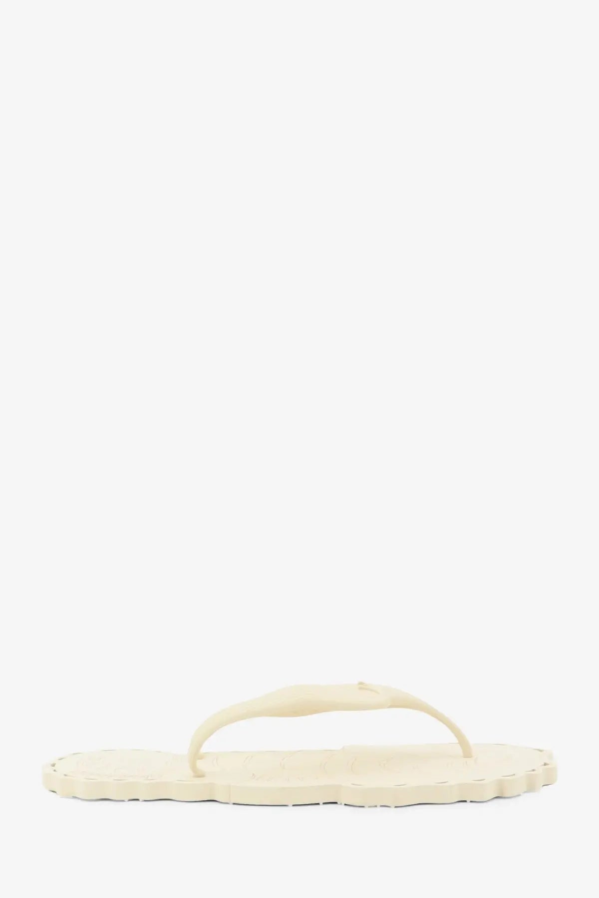 Zimmermann women’s seafoam white rubber thong sandals with cream-colored scalloped edge and simple strap