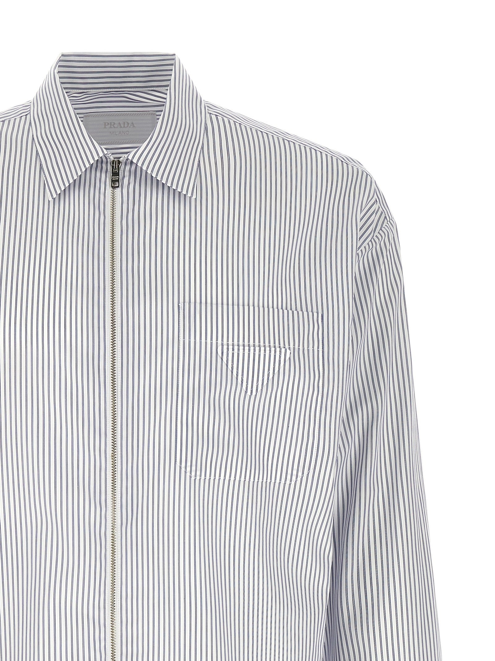 PRADA Zip Striped Shirt Blue