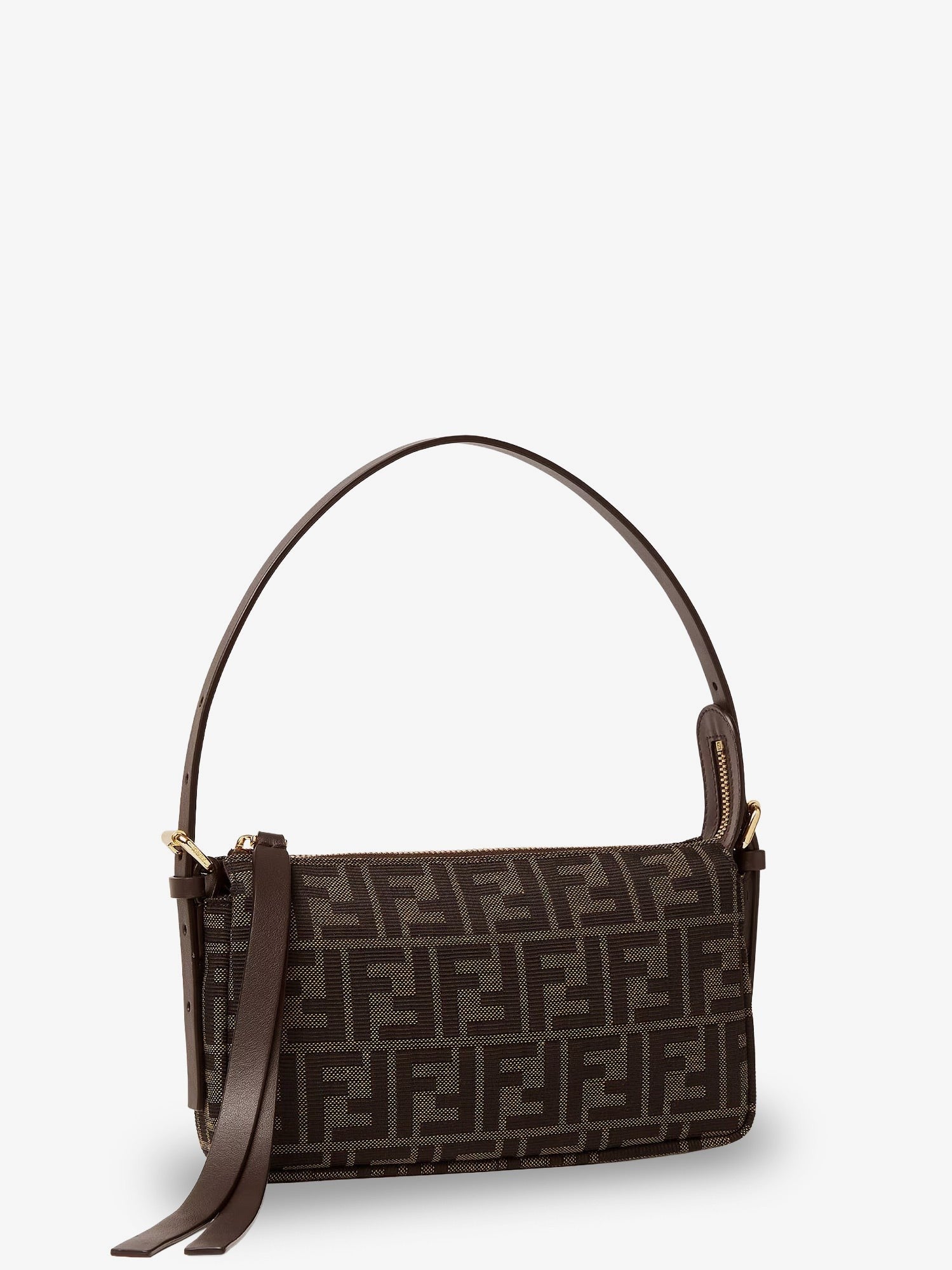 Fendi Women's Zip Top Small FF Zucca Fabric Shoulder Bag Black