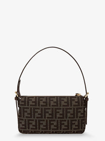 Fendi Women's Zip Top Small FF Zucca Fabric Shoulder Bag Black