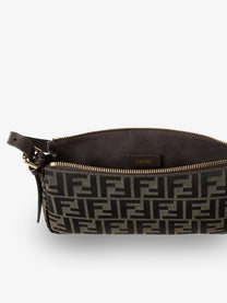 Fendi Women's Zip Top Small FF Zucca Fabric Shoulder Bag Black