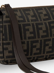 Fendi Women's Zip Top Small FF Zucca Fabric Shoulder Bag Black