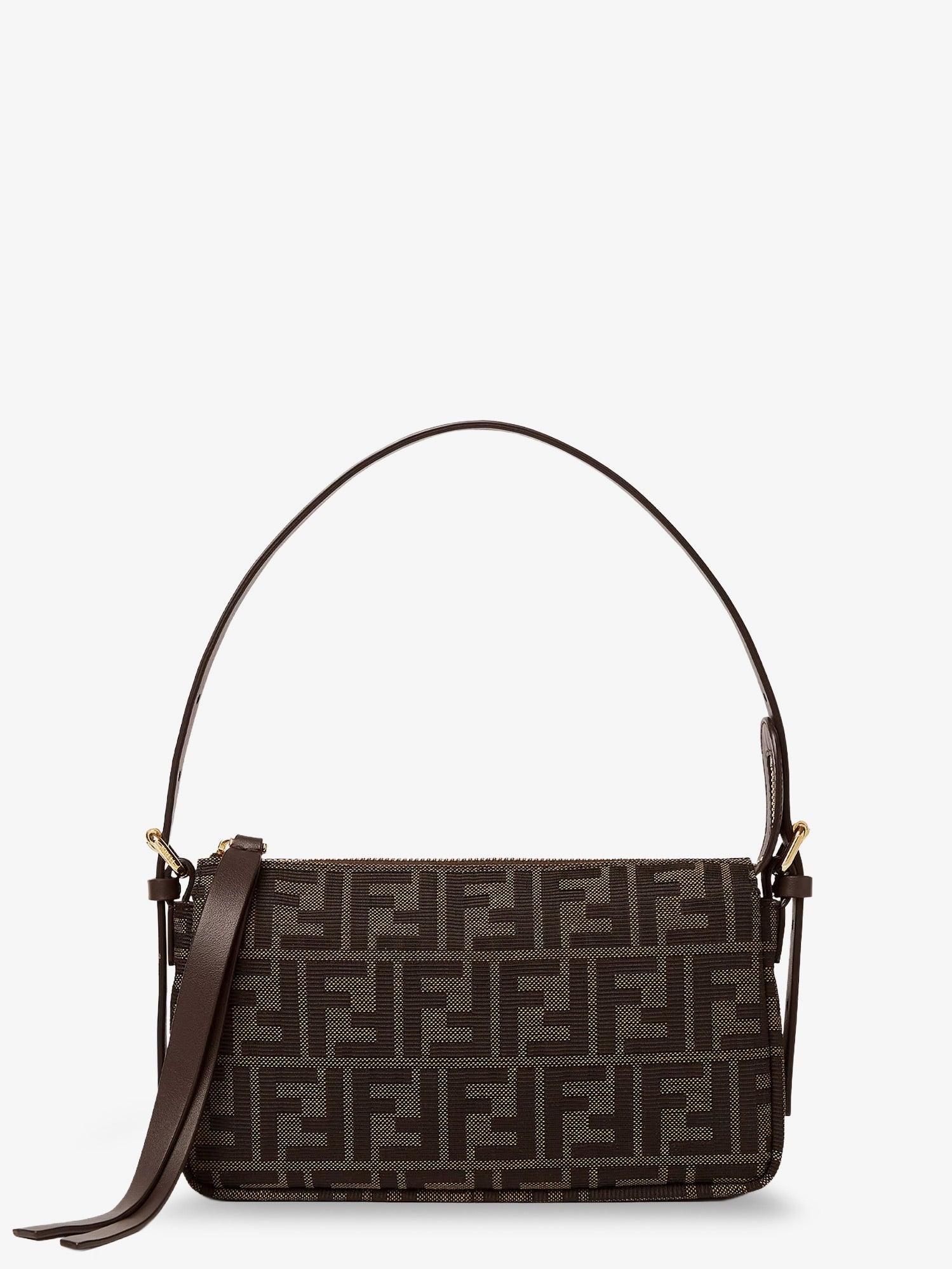 Fendi Women's Zip Top Small FF Zucca Fabric Shoulder Bag Black