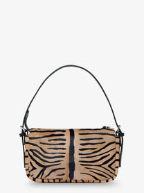 Fendi Women's Zip Top Small Shoulder Bag in Tiger Print Pony Skin Black