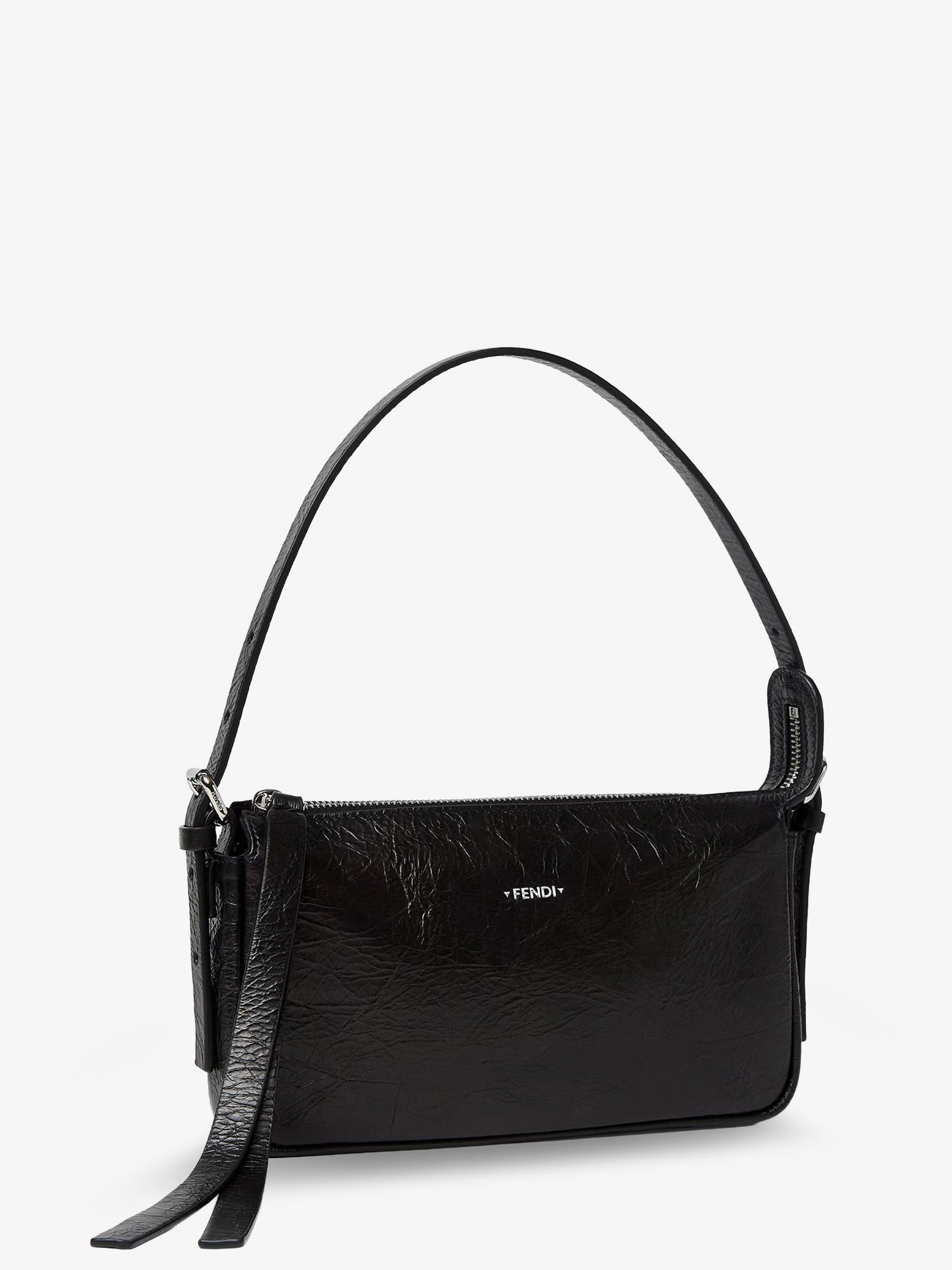Fendi Women's Zip Top Small Vintage Effect Leather Shoulder Bag Black