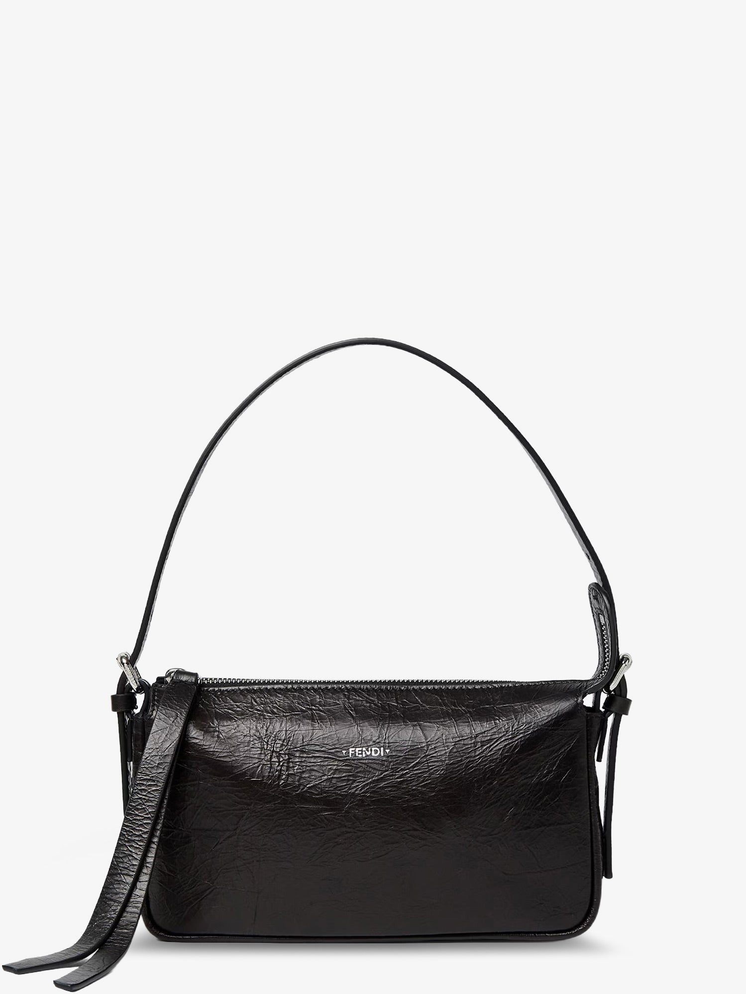Fendi Women's Zip Top Small Vintage Effect Leather Shoulder Bag Black