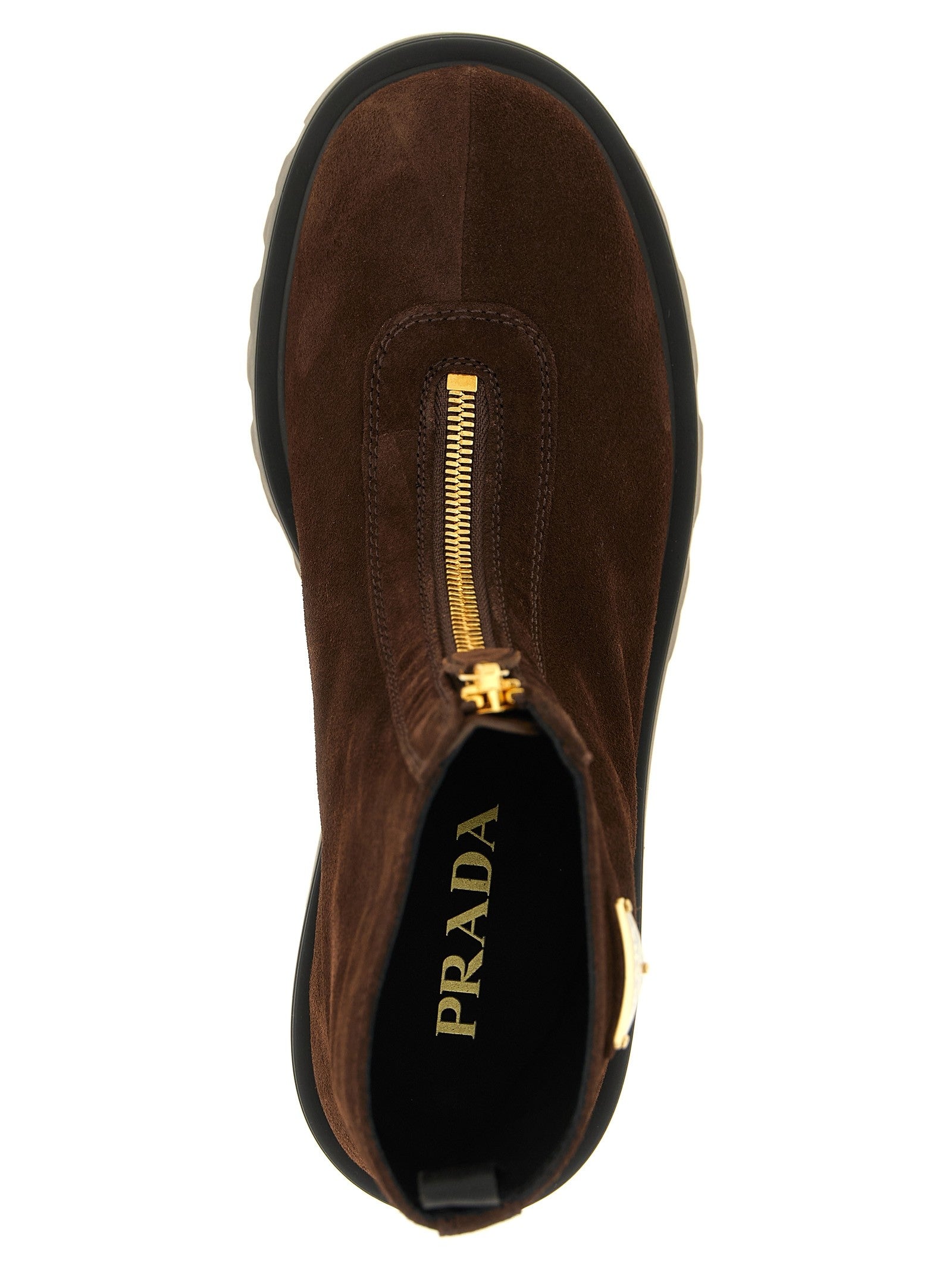 PRADA Zipped Ankle Boots Brown