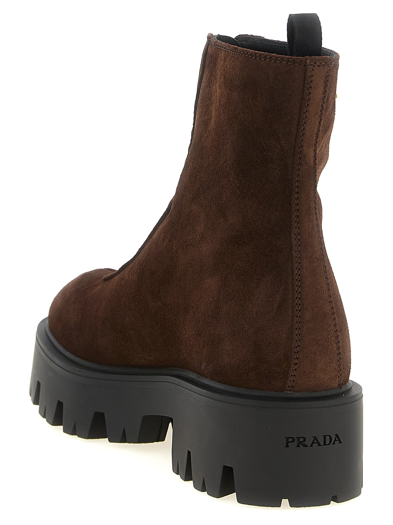 PRADA Zipped Ankle Boots Brown
