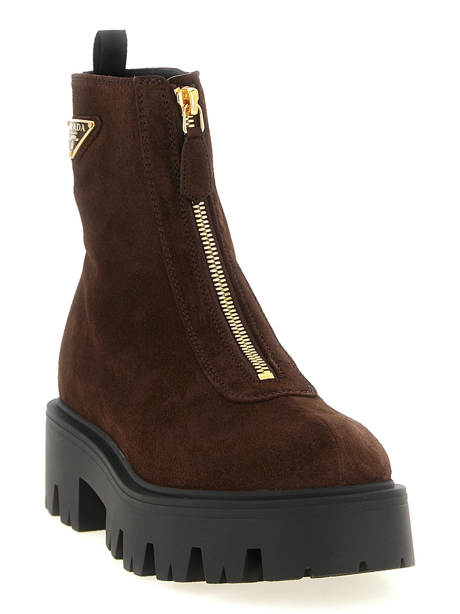 PRADA Zipped Ankle Boots Brown