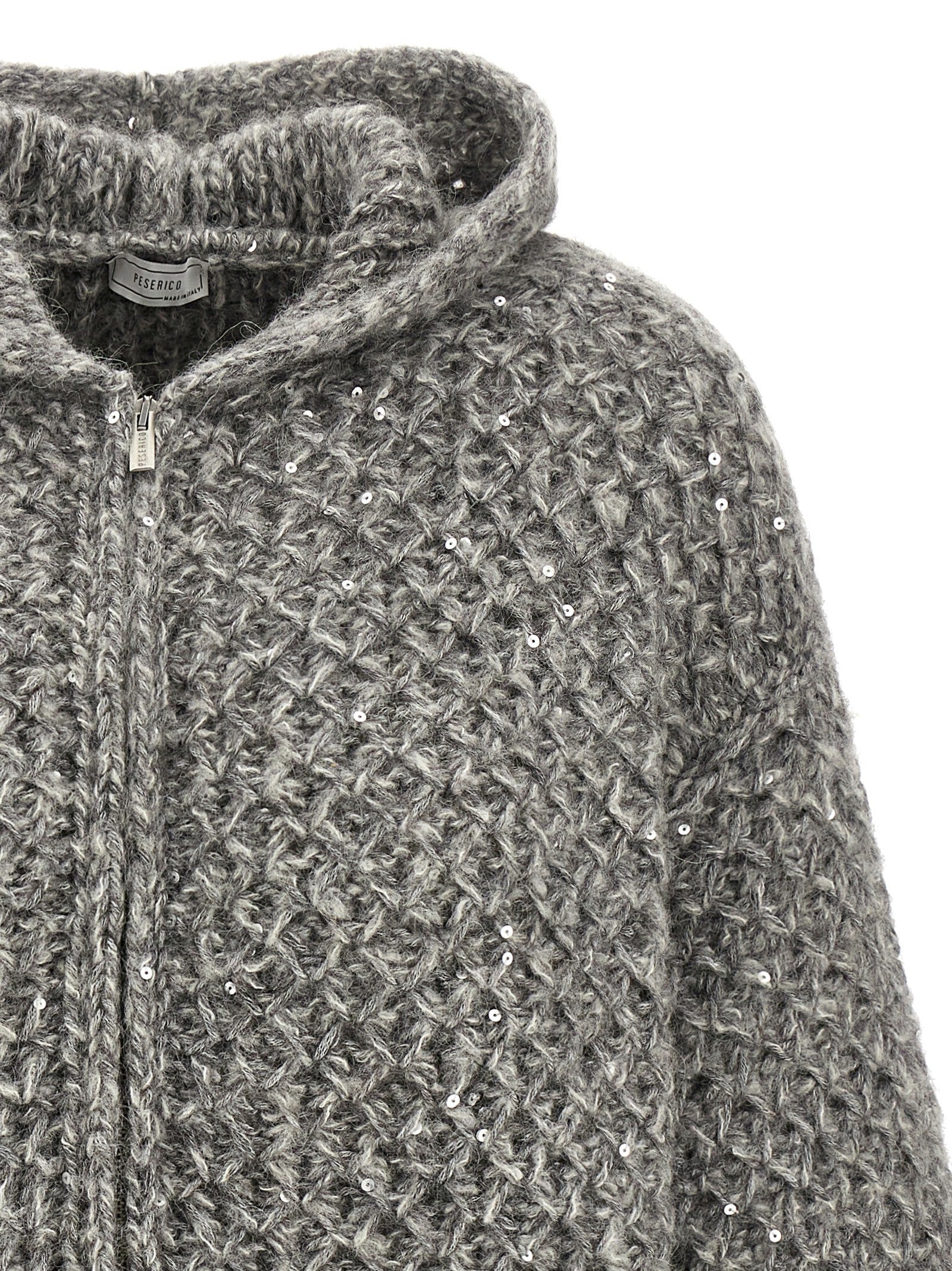 Peserico Zipped Hooded Cardigan Grey