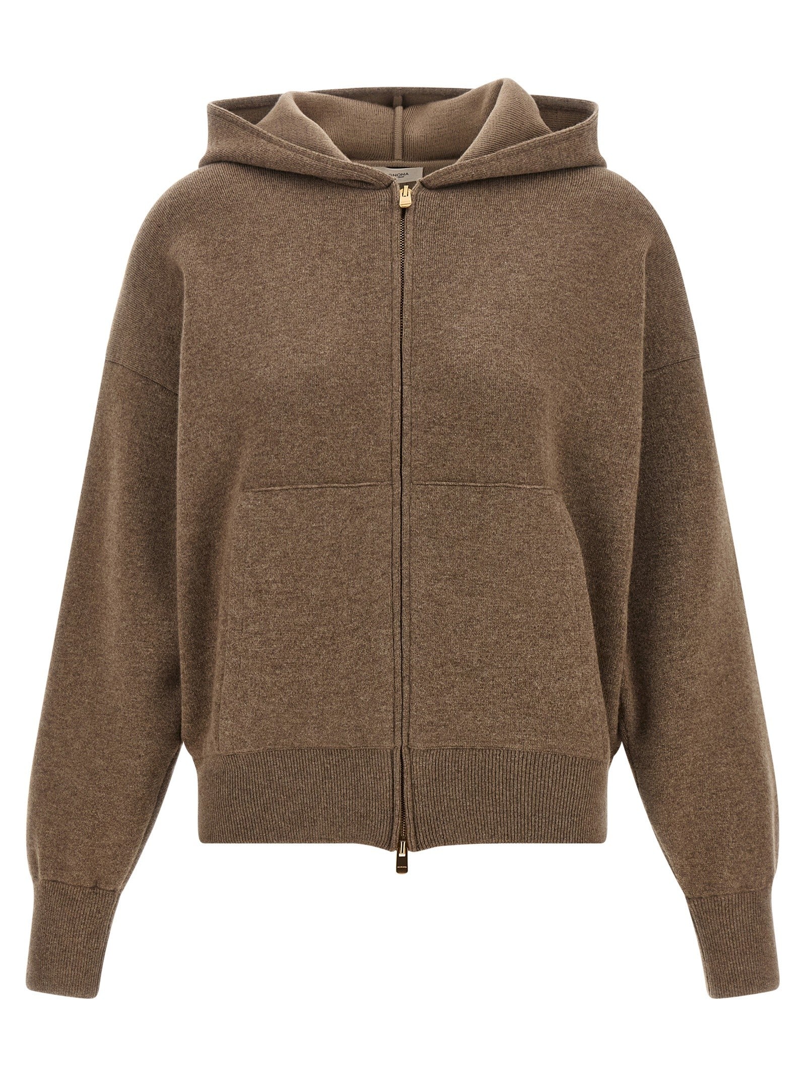 Agnona Zipped Hooded Sweater Brown