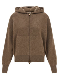 Agnona Zipped Hooded Sweater Brown
