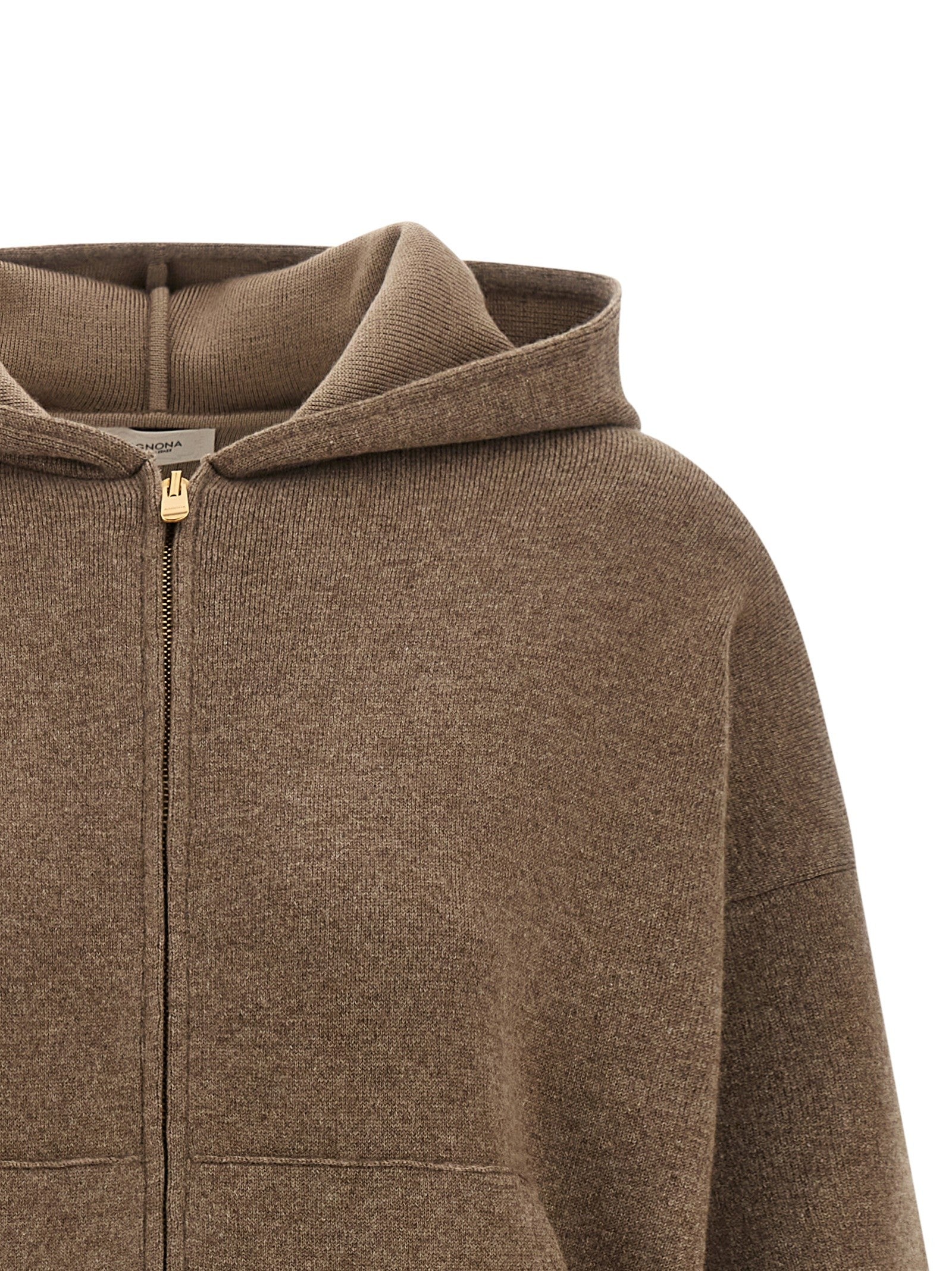 Agnona Zipped Hooded Sweater Brown